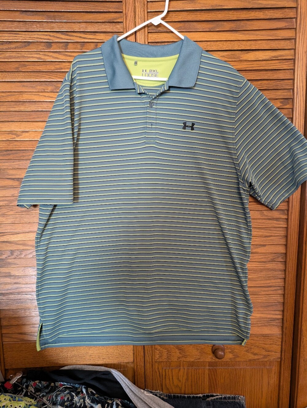Under Armor Gray Sage Green Golf Polo Striped Men's Size 2XL Loose